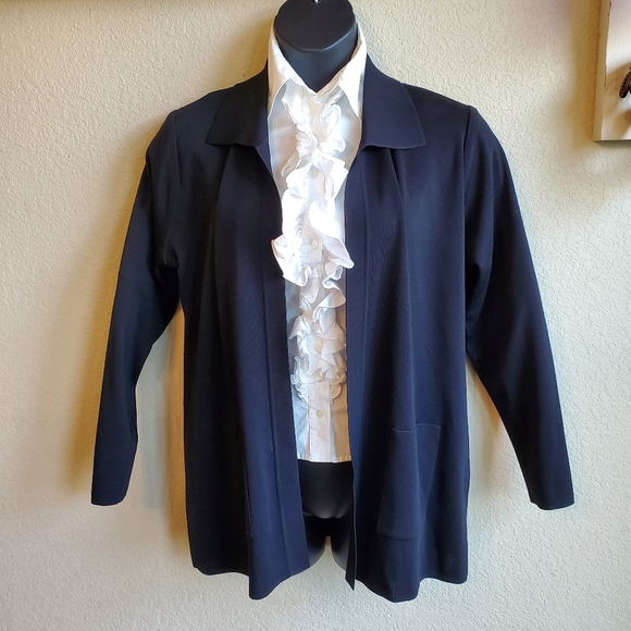 Exclusively Misook black knit open front cardigan sweater, size Large, business - Picture 4 of 5